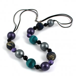 Bead Necklace, Teal and Ash Grey