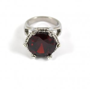 Faceted Stone Ring, Carmine Red