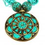 Disc Pendant Necklace, Turquoise/Brass