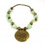 Engraved Floral Pendant Necklace, Gold/Light Green