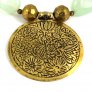 Engraved Floral Pendant Necklace, Gold/Light Green