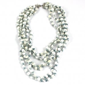 Button Shell Necklace, Ash Grey/White