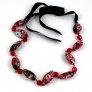 Printed Ribbon Tie and Bead Necklace, Black