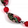 Printed Ribbon Tie and Bead Necklace, Red 