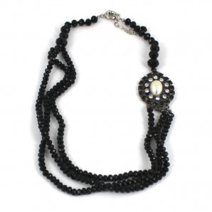 Faceted Bead Necklace, Jet Black