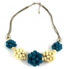 Beaded Flower Necklace, Capri Blue/Ivory