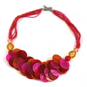 Multi Disc Necklace, Pink