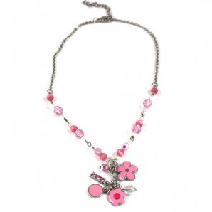 Floral Charm Necklace, Pink
