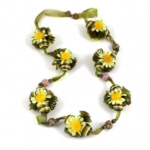 Daisy Chain Necklace, Green/Yellow